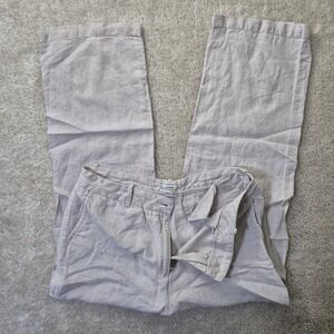 LL Bean Linen Pants Womens 14 Beige Trouser Relaxed Fit Beach Mature Boho